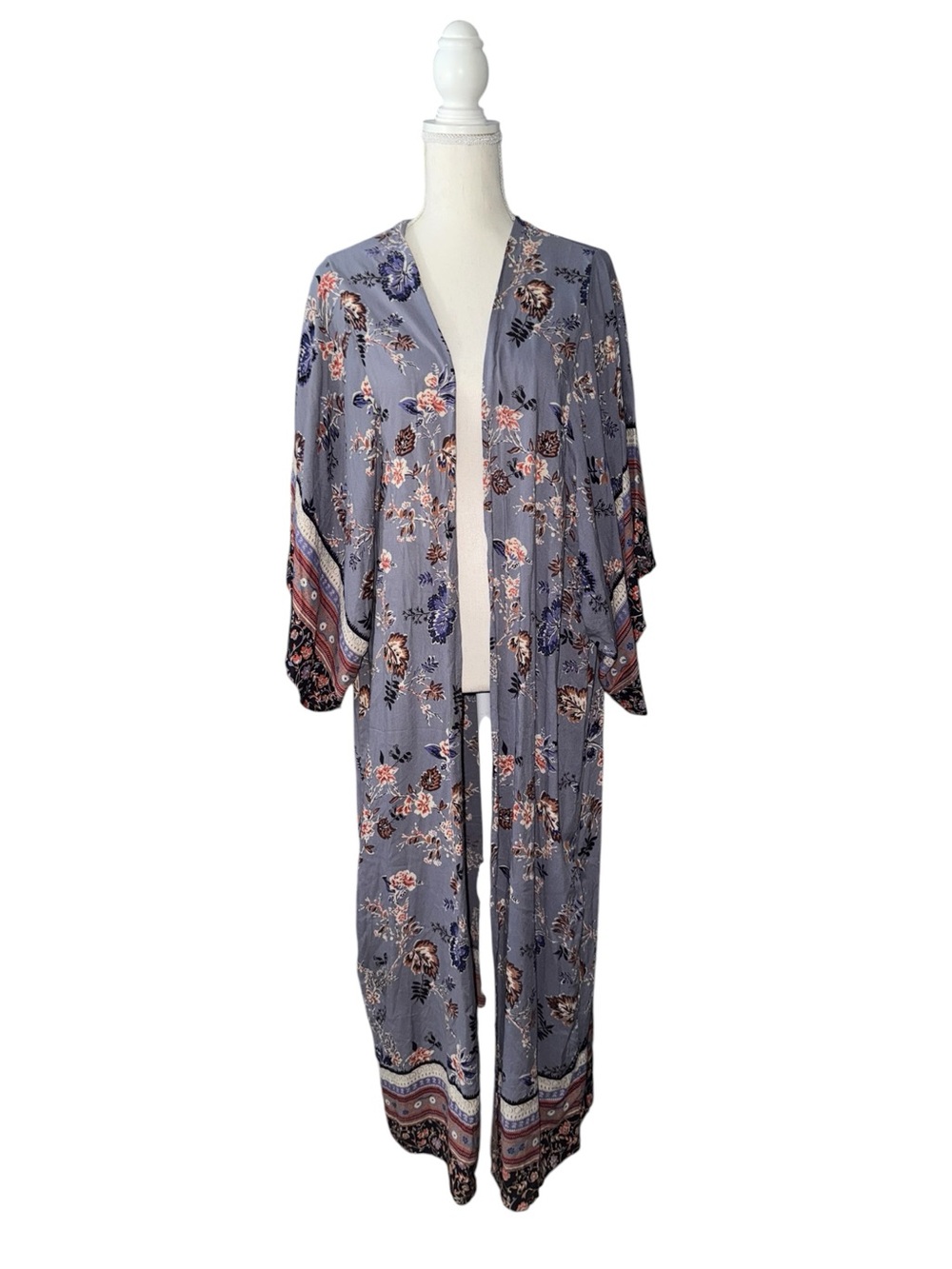 Angie Floral Maxi Kimono Robe in Dusty Blue
